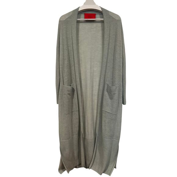 Womens Korean Designer Long Sheer Knit Open Cardigan Mint Green Blue Medium - Picture 2 of 6